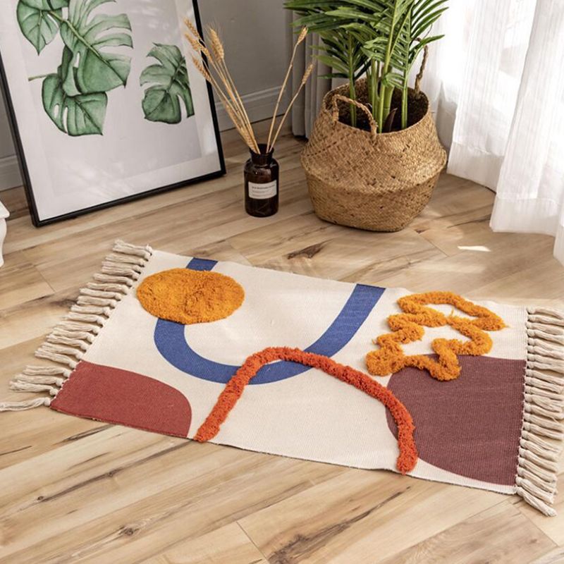 Bohemian Cotton Blend Area Carpet Tribal Print Indoor Rug Fringe Area Rug for Home Decor