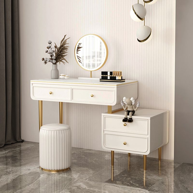 Glam Slate Top Make-up Vanity 4 Drawer Vanity Desk for Bedroom