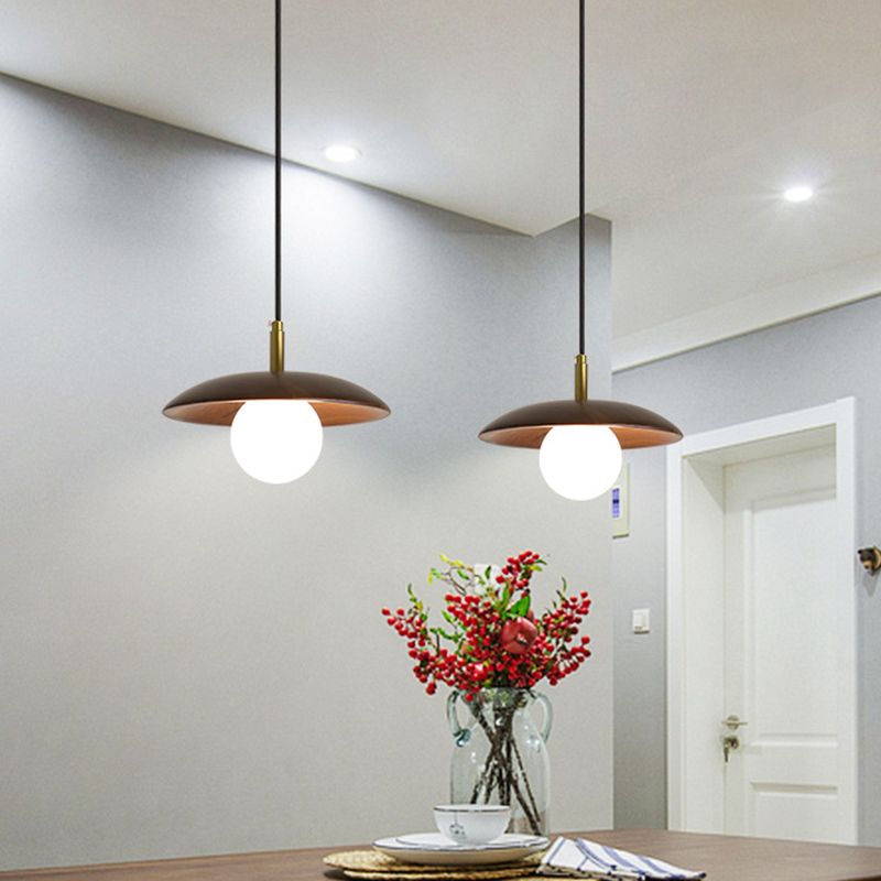 Witte glazen bal/broodje suspensielamp modernisme 1 licht naar beneden verlichting met houten schotel top in bruin