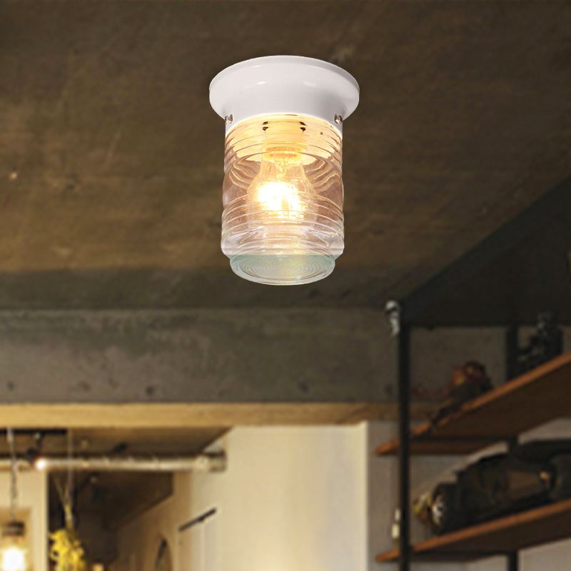 Plafonnier industriel cylindrique en verre soufflé à la main, 1 ampoule, pour salon, noir/blanc