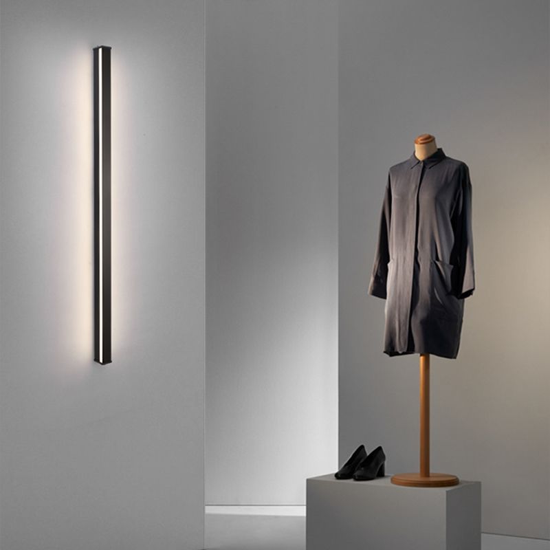 Modern Style Long Strip Shade Wall Sconce Metal 1 Light Sconces in Black for Bedside