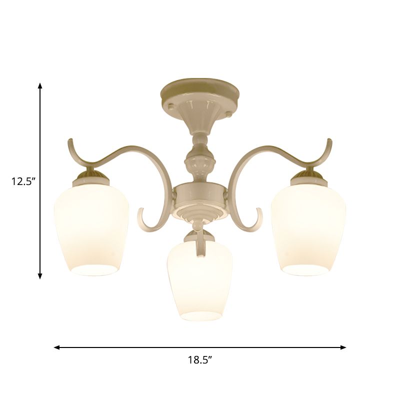 18.5 "/24.5" W Weiß 6-Licht Deckenlampe Landschaft Opaline Glas Kegel Semi Flush Chandelier