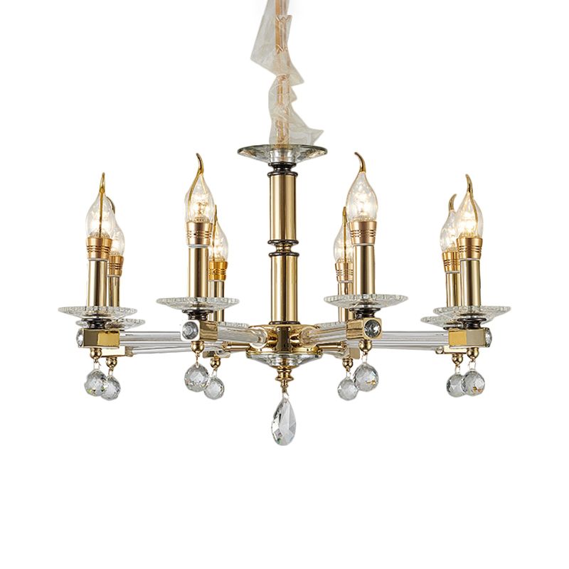 Kristall drapierende goldene Kronleuchter Leuchten Kerzenlestick 8 Köpfe traditioneller Tropfen Anhänger