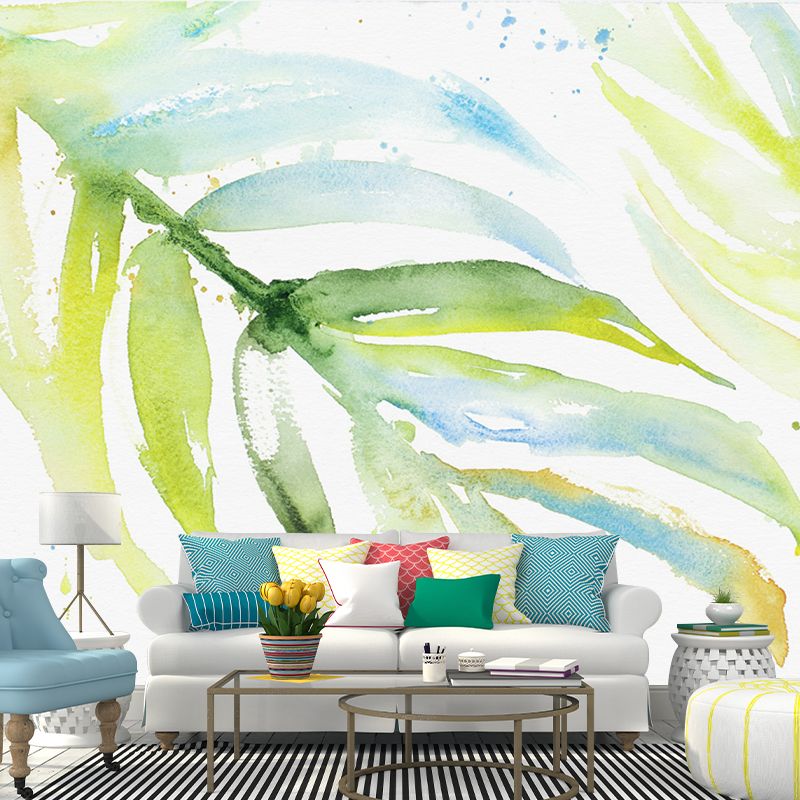 Watercolor Areca Palm Mural Wallpaper Modern Waterproof Bedroom Wall Art, Customized Size