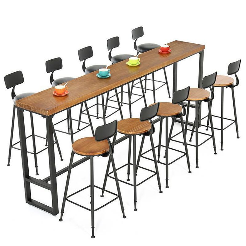 Industrial Bar Height Table Solid Wood Top Bistro Table with Metal Base