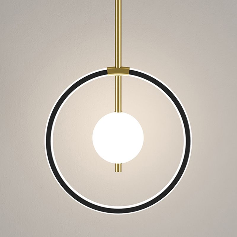 Circular LED Hanging Light Fixture Minimalism Metal Black-Gold Drop Pendant for Bedroom