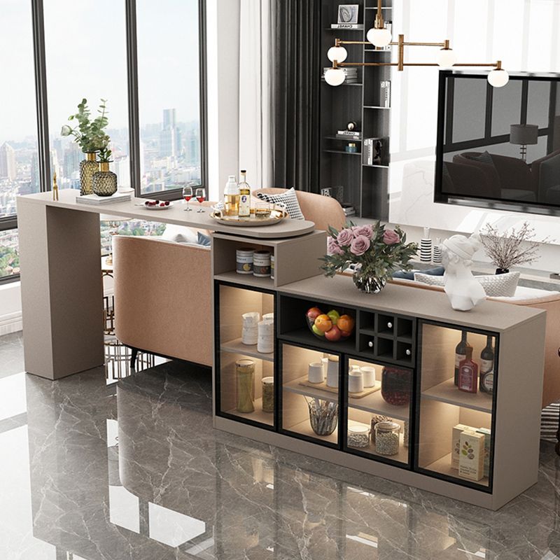 Contemporary Style Bar Table Wood Revolving Bar Wine Table with Storage