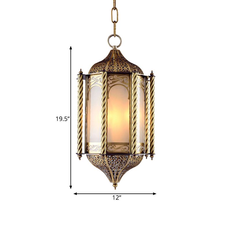 Metallic Brass Pendant Chandelier Lantern 3 Lights Arab Hanging Ceiling Light with Opal Glass Shade