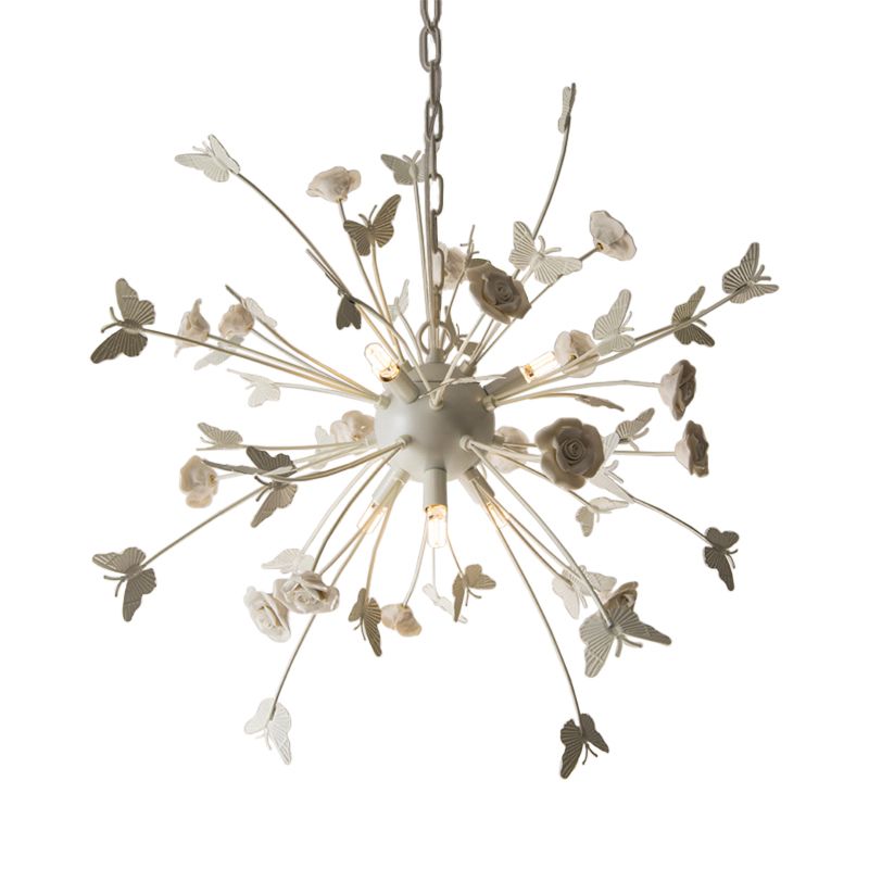 Metal Flower Chandelier Lamp Minimalism LED White-Silver Pendant Lighting Fixture with Adjustable Chain