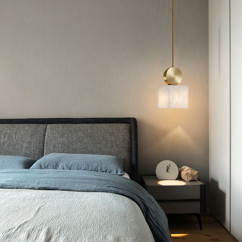 Kleine marmeren hanglamplichter bevestiging eenvoudig 1 bol messing hangend licht voor slaapkamer