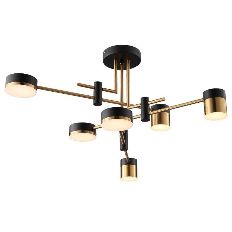 Modern Metal Radial Hanging Chandelier Light Drum Shade LED Suspension Light in Black for Living Room