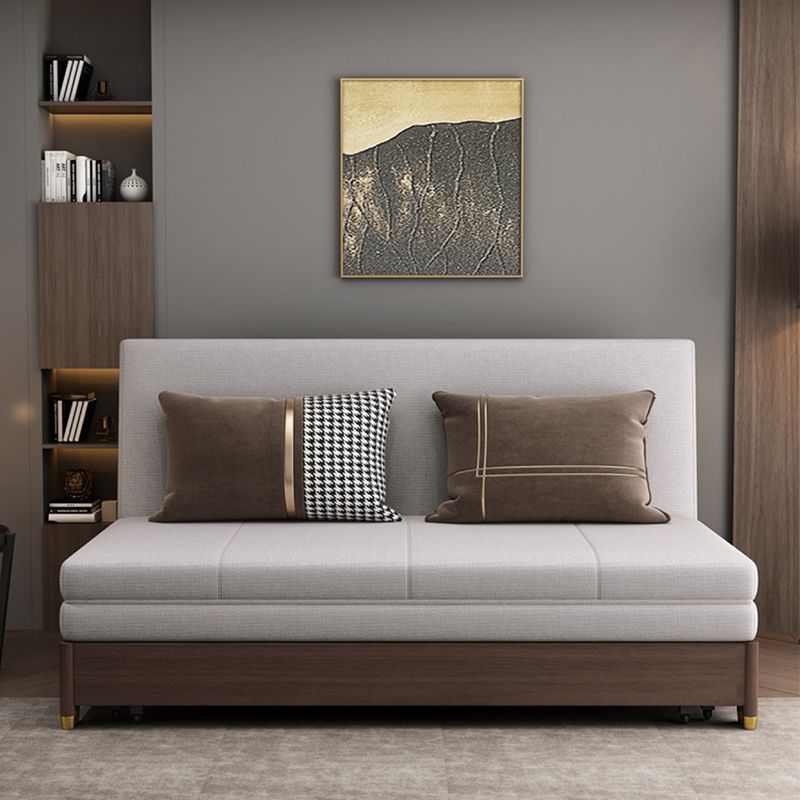 Solid Wood Sleeper Sofa Bed Convertible Linen Sofa Bed in Grey