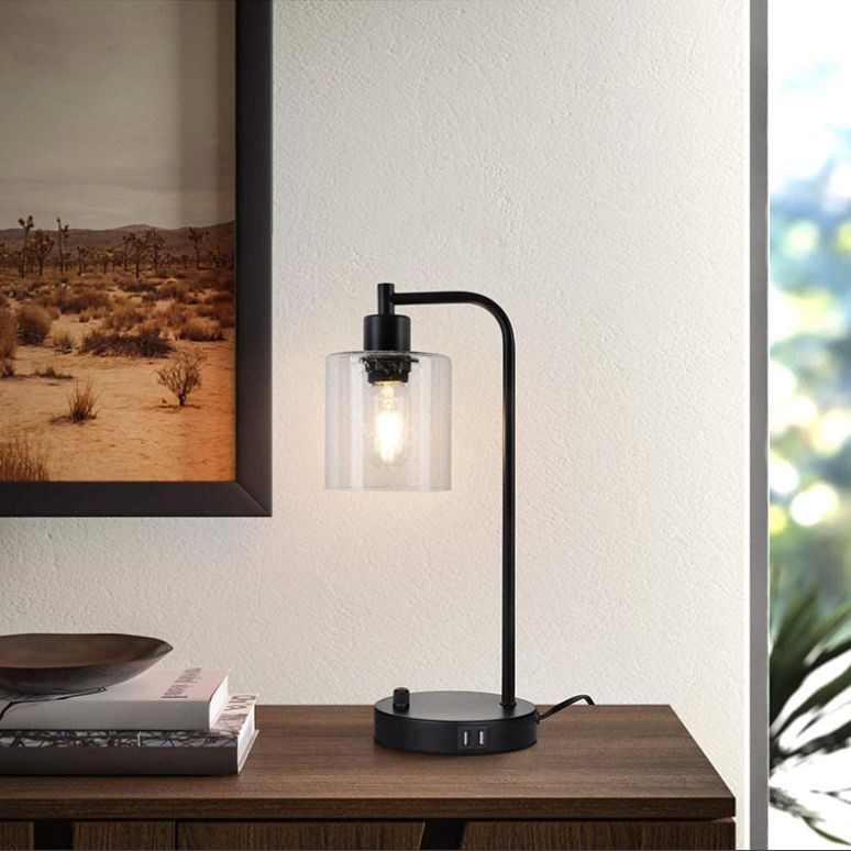 Industriële trommeltafel lichtglas 1 lichte tafellamp
