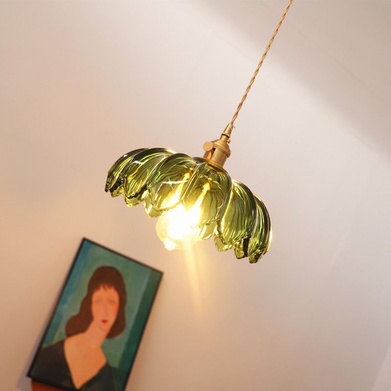 Hanging Pendant Light Vintage Style Glass Petal Hanging Light Fixture for Bedroom