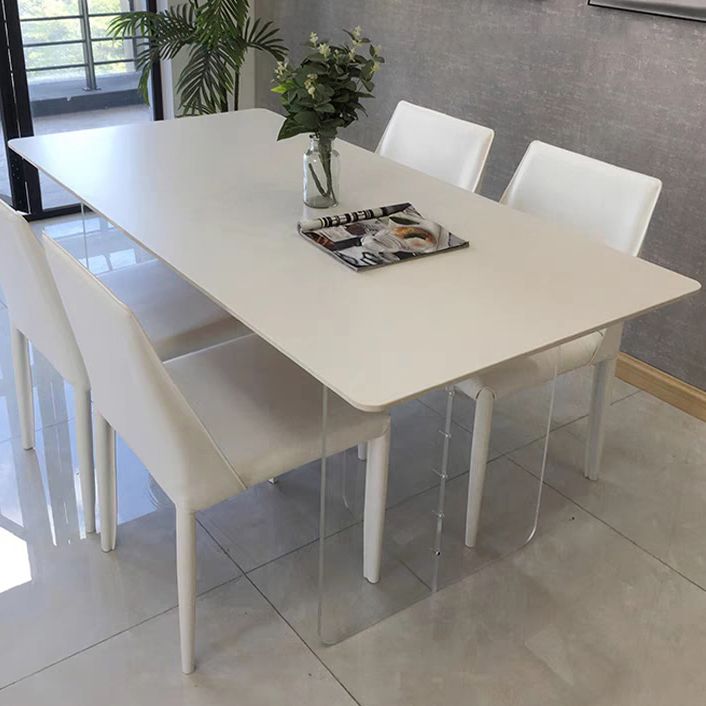 White Stone Dinette Table with Acrylic Base Modern Rectangle Dining Table