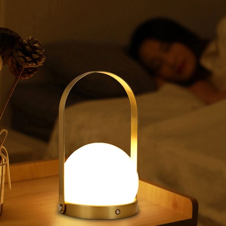 Globe White Glass Table Light Minimalist 1-Light Nightstand Lamp with Handle