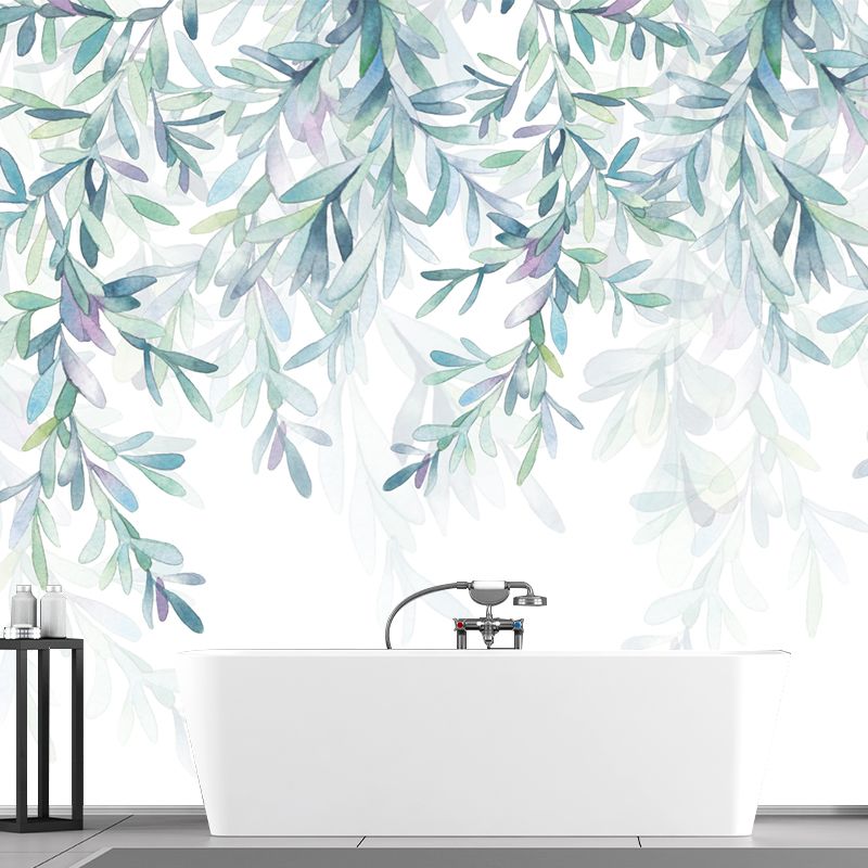 Willow Branch Wall Covering Murals Blue-White Modern Wall Decoration for Bedroom