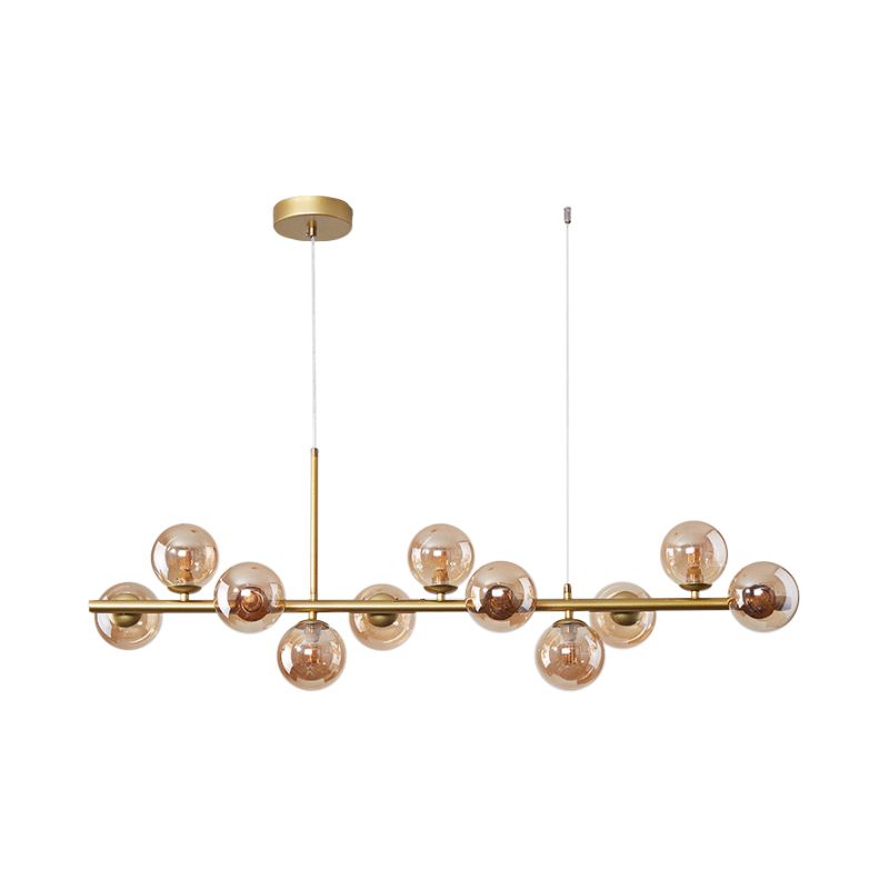 Amber Glass Ball Pendant Postmodern 7/9/11 Lamp Black/Gold Kitchen Island Lamp