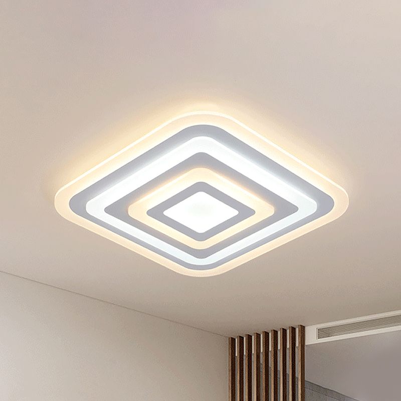 Lampada da soffitto quadrata in acrilico a 4 strati Stile nordico Bianco 19,5"/35,5" W Lampada da incasso a LED con luce calda interna bianca esterna