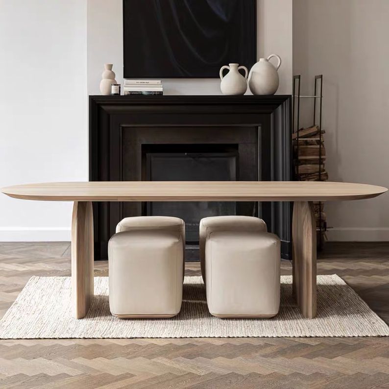 Oval Solid Wood Brown Tone Dining Table Simplicity Double Pedestal Table for Dining Room