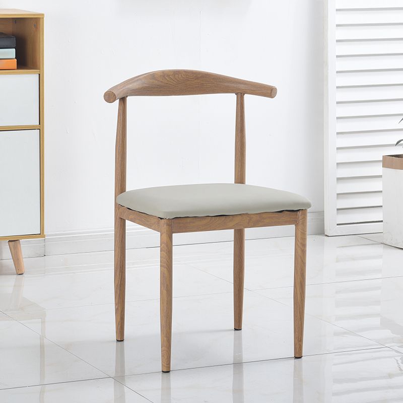 Modern Style Kitchen Leather Dining Chair Ladder Back Side Chair of 16" Wide with Metallic Base