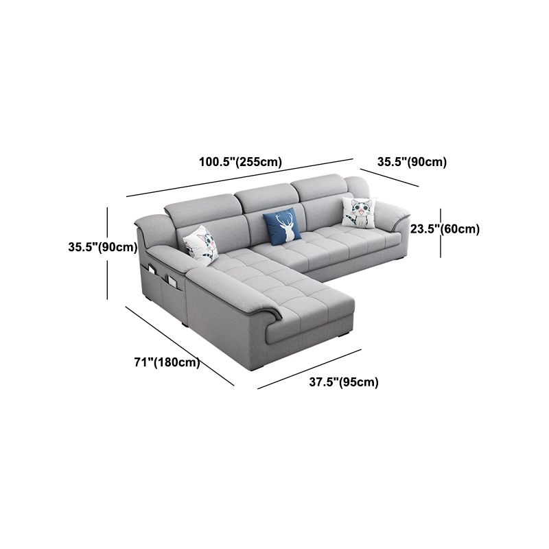 Modern Fabric Sofa in Grey Pillow Top Arm Sofa with Bolster Pillows