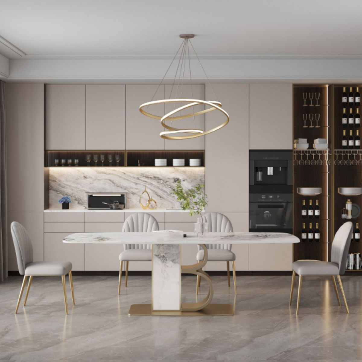 Minimalist Dining Set 1/4/5/6/7 Pcs Sintered Stone Dining Table with Upholstered Chairs