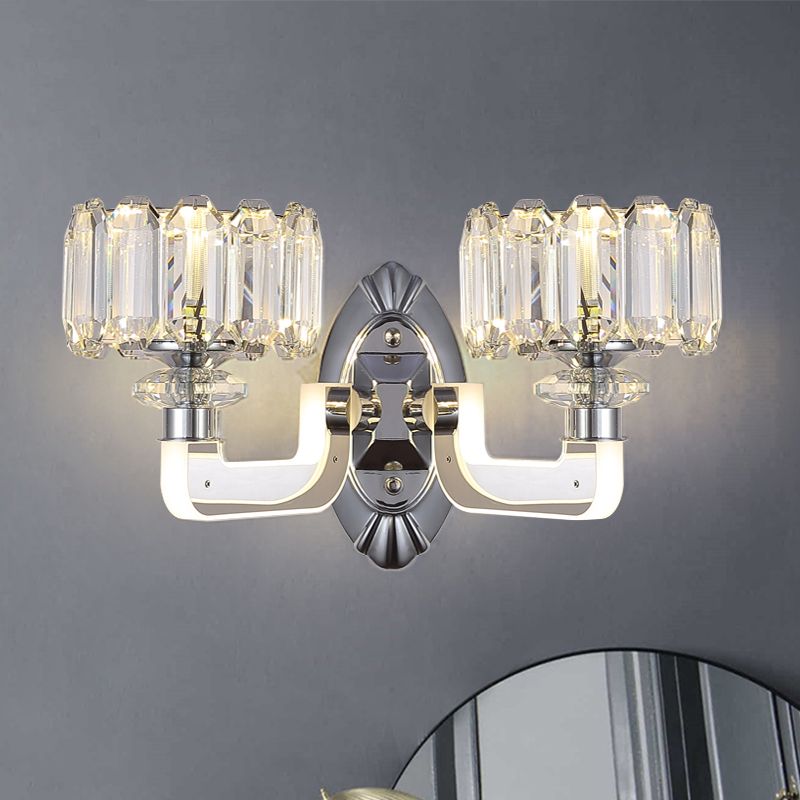 2 Bulbs Drum Wall Lamp Modern Clear Crystal Wall Mounted Light Fixture for Bedchamber