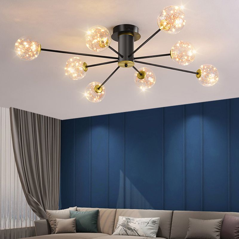 Plafonnier Spoutnik en verre LED étoilé nordique pour chambre à coucher