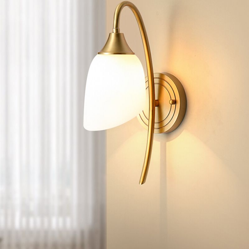 Modern Wall Lamp Copper Wall Mount Lamp with Glass Shade for Bedroom