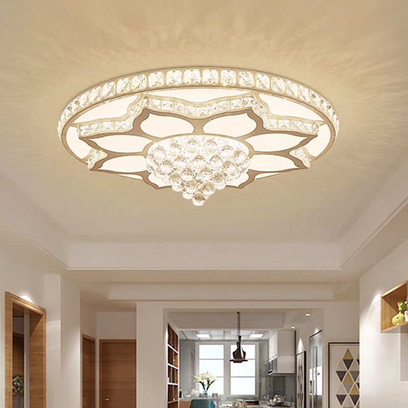 19.5"/23.5" Wide Lotus Flush Mount Modern Cut Crystal White LED Close to Ceiling Lighting Fixture, Warm/White Light