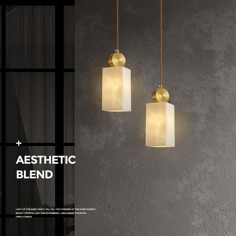Brass Geometric Suspended Lighting Fixture Nordic 1-Light Faux Marble Pendant Light