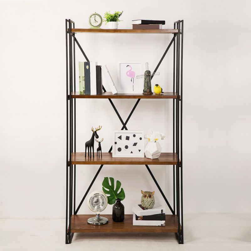 Libreria in stile industriale scaffale aperto in legno massiccio per home office