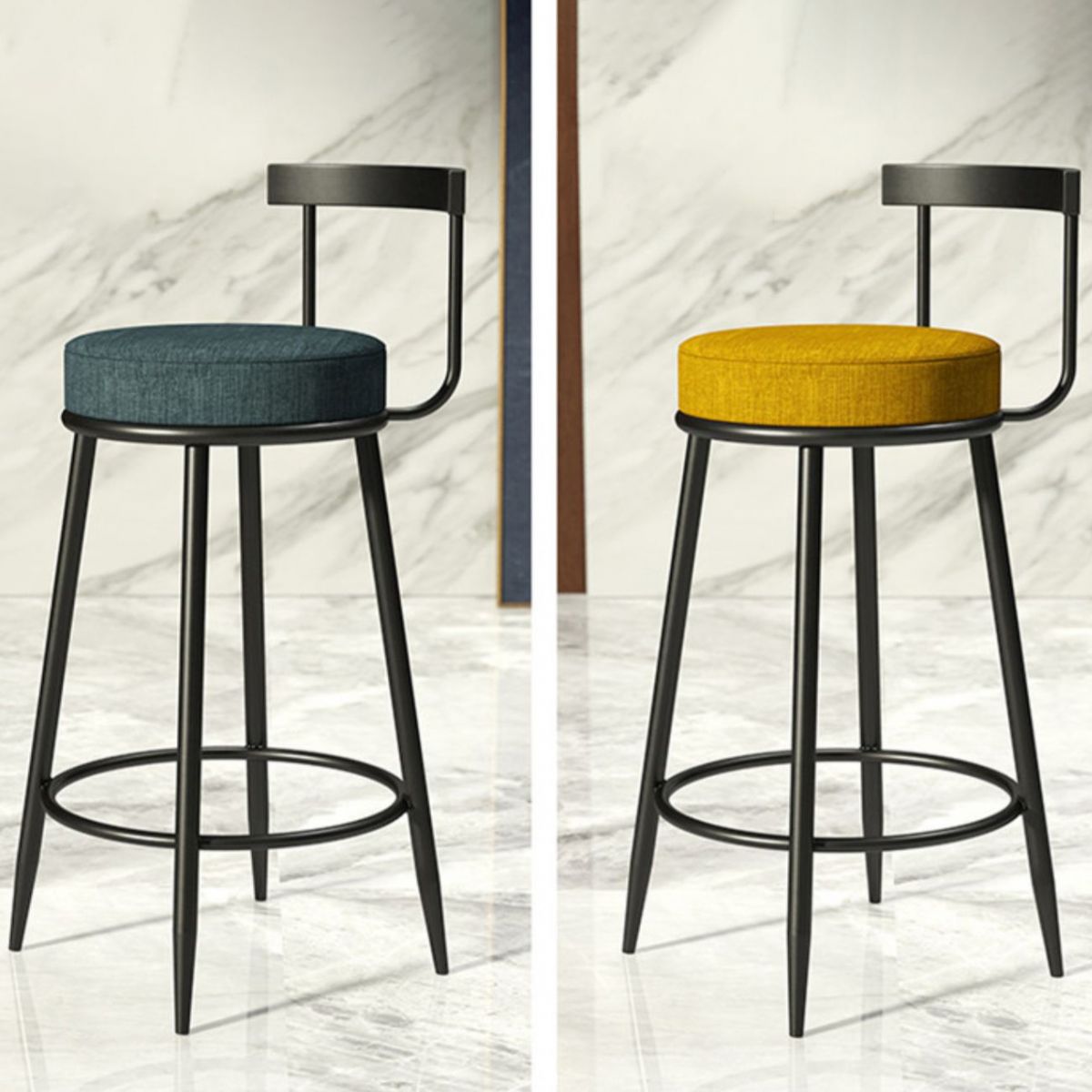 Contemporary Low Back Home Stool Matte Finish Upholstered Bar Stools