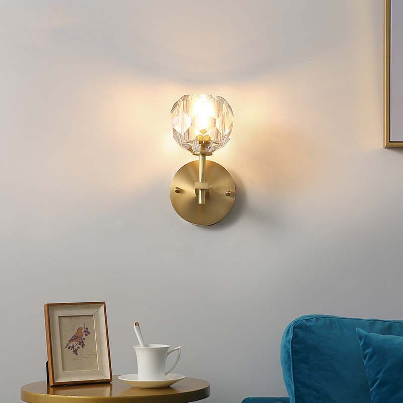 Nordic Brass Wall Light Globe Gold 4.5" Wide Wall Sconce with Crystal for Living Room