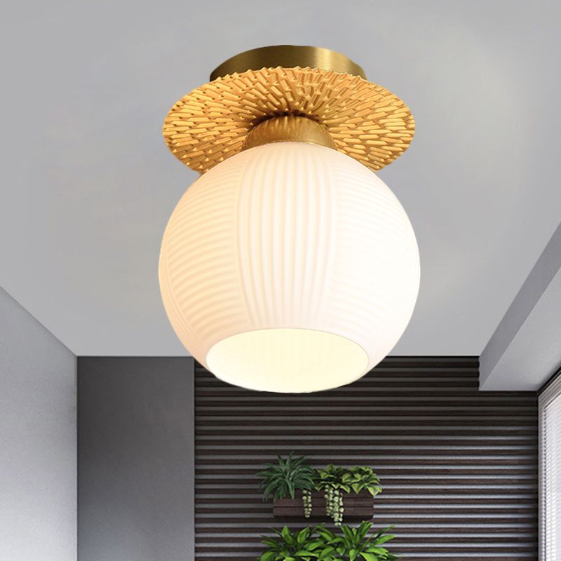 Global Semi Flush Contemporain Clair/Blanc/Bleu Prisme Verre Ampoule Unique Couloir Près du Plafonnier