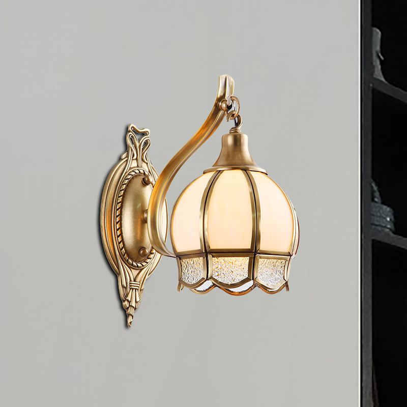 Metal Floral Sconce Light Traditionalism 1/2 Heads Dining Room Wall Lighting Fixture in Brass