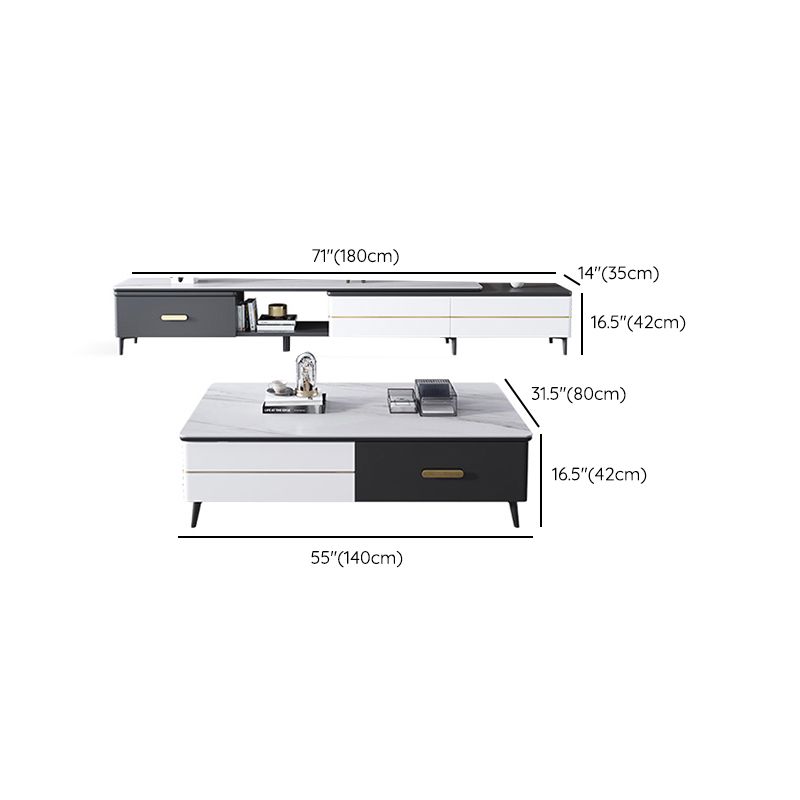4 Legs Coffee Cocktail Table with Storage Drawers Slate Top Modern