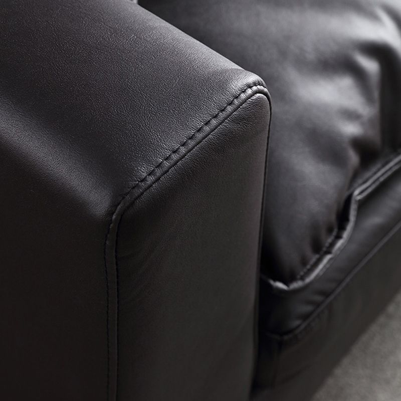 Black Contemporary Faux Leather Tuxedo Arm Sofa with Bolster Pillows for Living Room