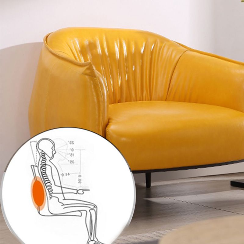 Faux Leather Solid Color Barrel Chair with Basic Four Leg for Bedroom