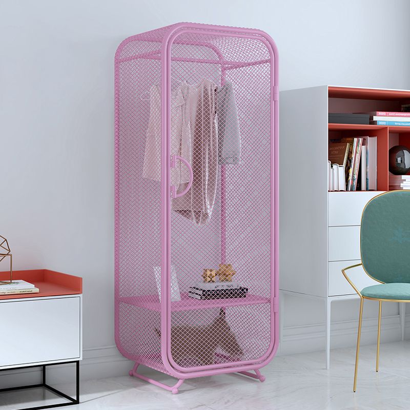 Modern 2-door Wardrobe Armoire Steel Storage Cabinet with 2 Shelves and Clothes Rail