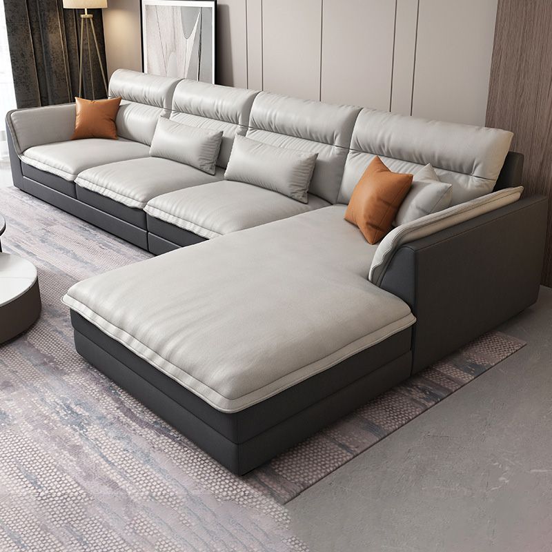 Modern Pillow Back Sectionals Faux Leather Pillow Top Arm Sectionals