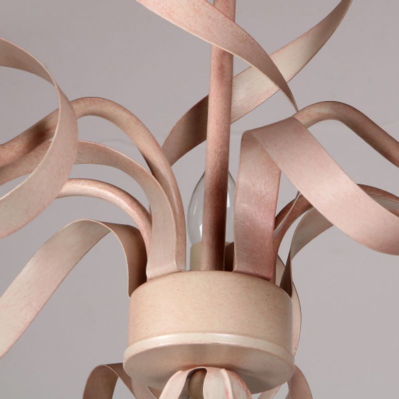 Multi Lights Pink Metal Suspension Pendant Light Curved Arm Modern Style Hanging Lamps