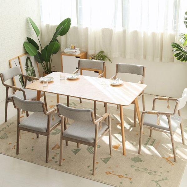 Country Style Dining Arm Chairs Indoor Linen Upholstered Open Back Armchair