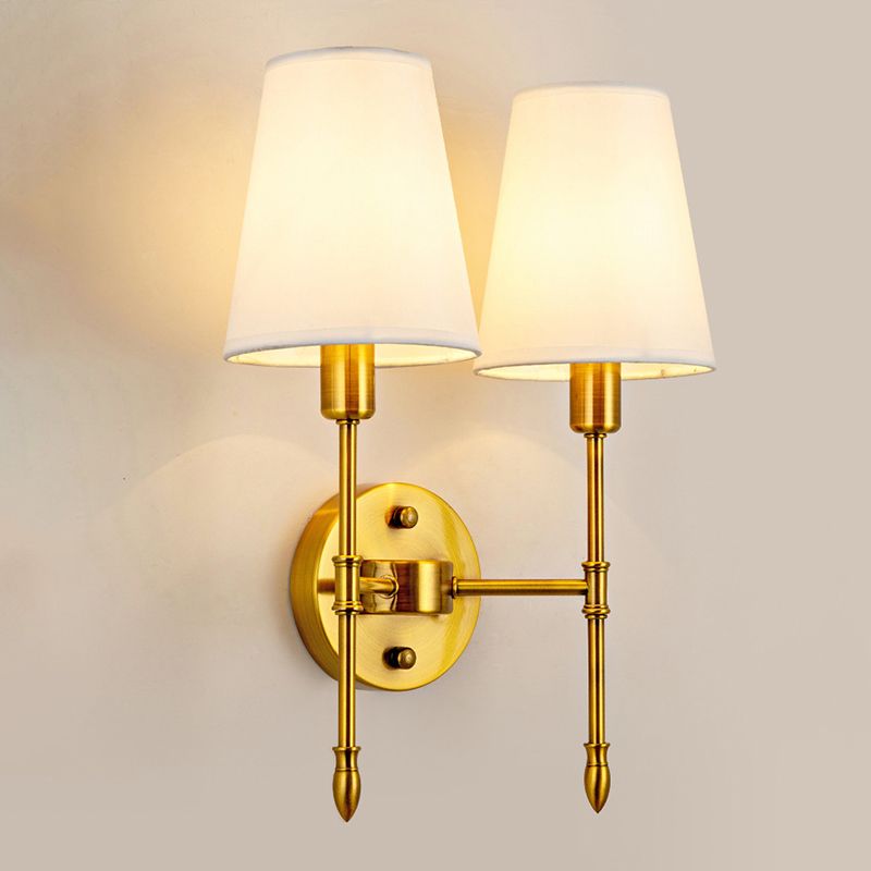 American Style Golden Vanity Light Fabric Shade Vanity Lamp for Shower Room