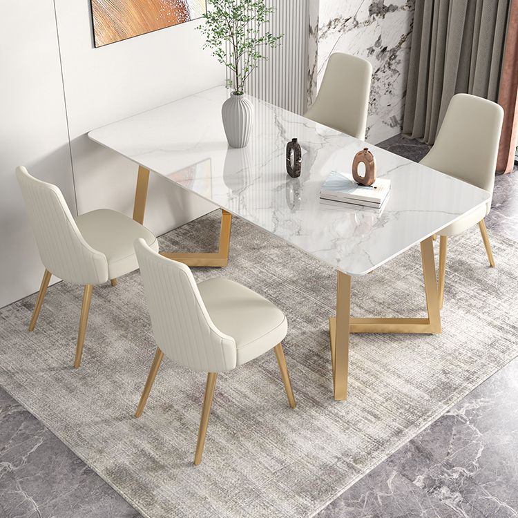 Glam Iron Dinette Set 1/2/3/5/6/7 Pieces Rectangle Dining Table Set with Sintered Stone