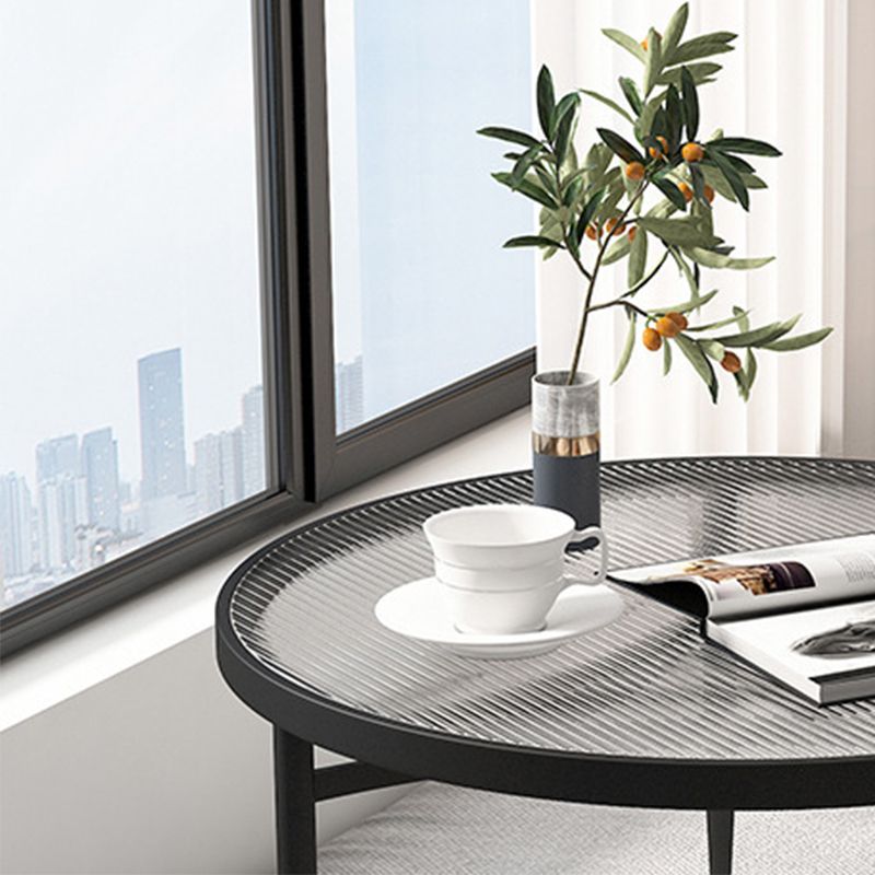 11.8" H Modern Round Glass Coffee Table Iron 3 Legs Cocktail Table