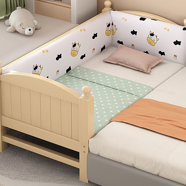 Solid Wood Washed Natural Baby Crib Scandinavian with Guardrail