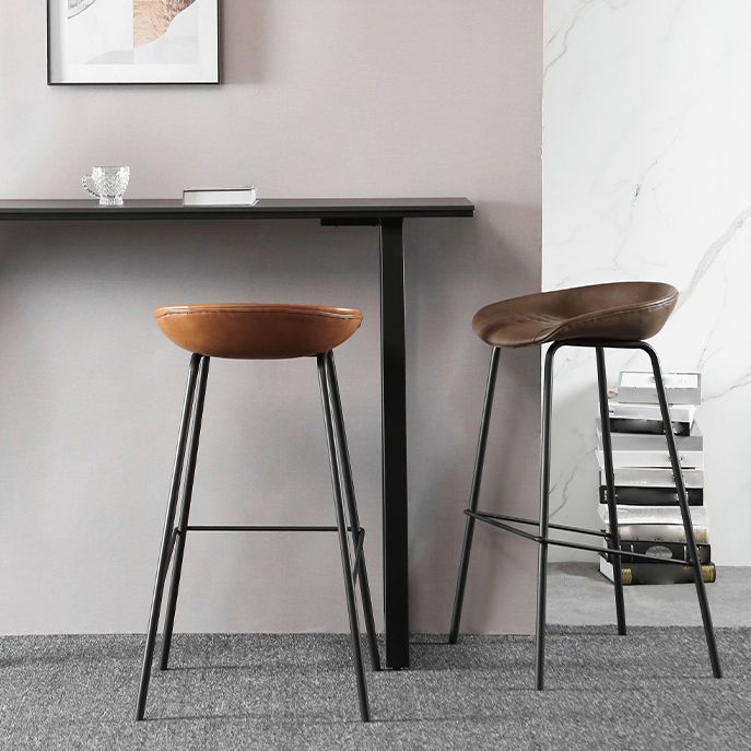 Industrial Style Leather Counter Stool Bucket Stools with Metal Base for Home