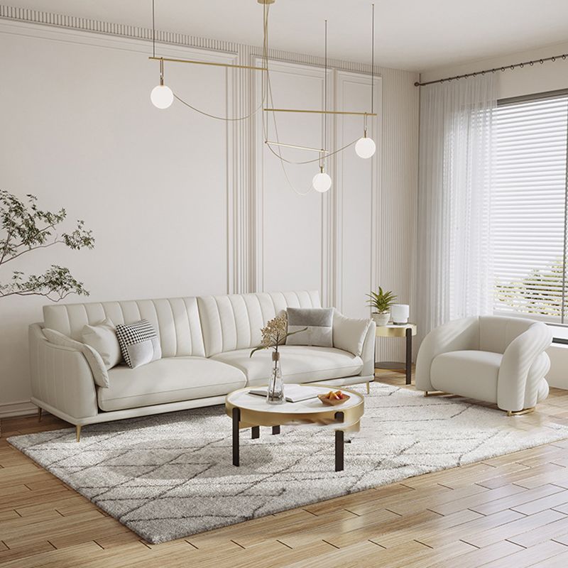 Modern Style Solid Wood Material Base Cloth Art & Leather Rice White Rectangular Sofa